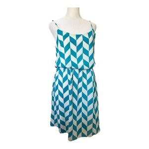 Peach Love Cream Teal & White Chevron Sundress Size Medium